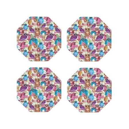 

Fuzoiu Watercolor Owl Print Leather Coasters Set Drink Coasters Set of 4 for Tabletop Protection Durable PVC Coasters Home Décor and Housewarming Gift-Octagon