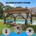 thumbnail image 6 of COBIZI 10x15 Pop-Up Gazebo with Mosquito Netting, Outdoor Patio Canopy Tent with 2-Tier Ventilated Roof, 3 Adjustable Heights, Provides 150 Sq Ft Shade, Brown, 6 of 11