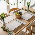thumbnail image 5 of Vintage Brown, Placemats for Dinning Table Set of 4, Abstract Geometric Patchwork Stripes Art Burlap Kitchen Place Mats Waterproof Cloth Table Mats, Indoor Outdoor Placemats Easy Clean Dinner Decor, 5 of 8