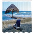 thumbnail image 3 of Cyprus Shower Curtain, Lonely Wicker Umbrella and Outdoor Sunbed in a Sunny Beach at City of Limassol, Fabric Bathroom Set with Hooks, 69W X 70L Inches, Multicolor, by Ambesonne, 3 of 3