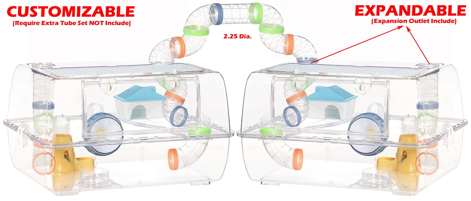 Acrylic Clear 2-Level Dwarf Hamster Palace Mouse Home Gerbil House Rat Habitat Cage Include Full Accessories With Running Wheel Water Bottle Hide House Food Bowl