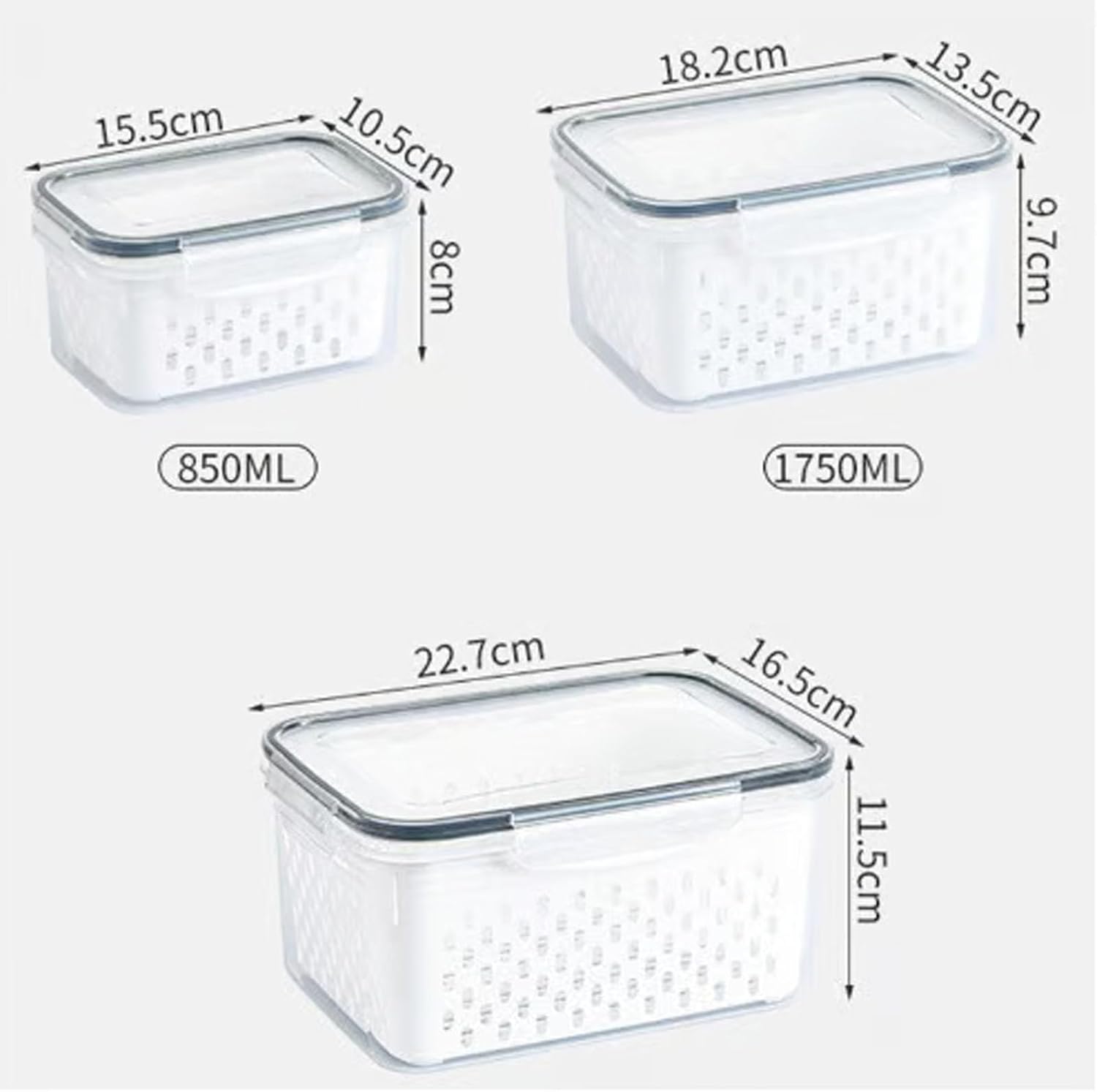 KANOHENO Food Storage Box - Clear Plastic Berry Basket for Fridge w/ Removable Lid ,Ventilated Double-Layer Drainage Design , Fruit & Vegetable Storage Containers for Indoor/Outdoor Use
