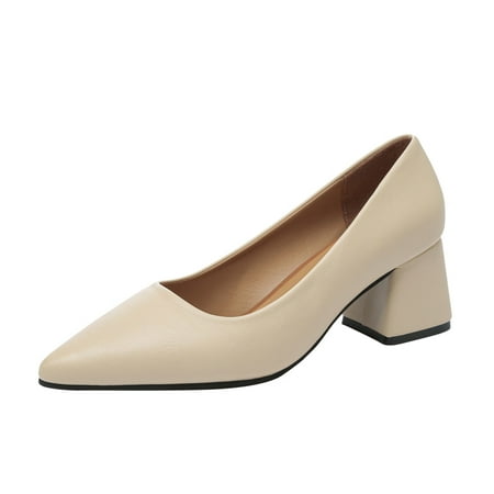 

GNEIKDEING Ladies Solid Color Pumps Pointed Toe Thick High Heel Casual Shoes Gift on Clearance