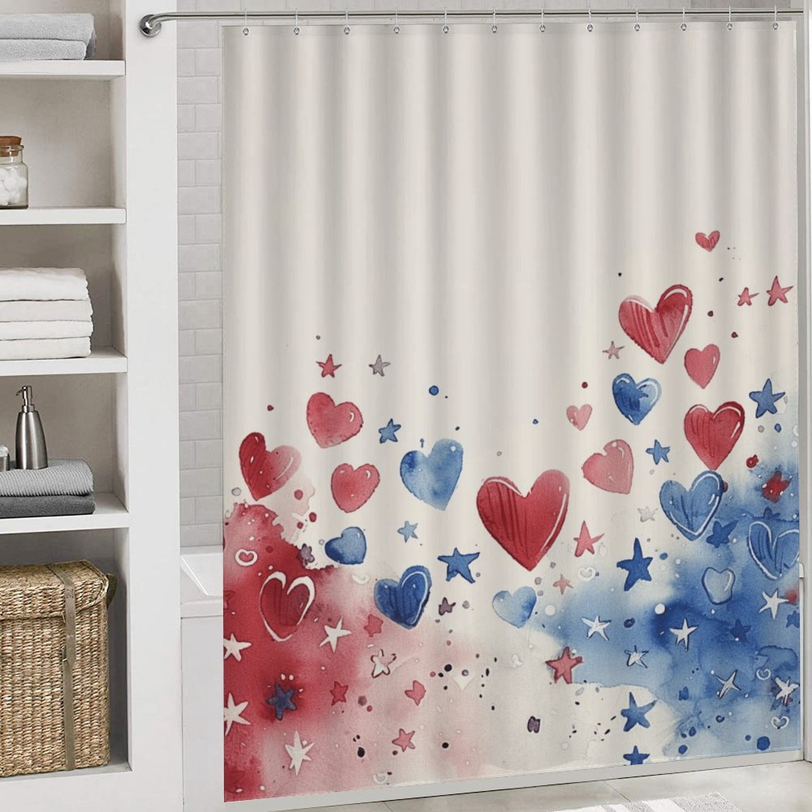 4th of July 4Pcs Shower Curtain Set Shower Curtain Set with Carpet Bath Mat