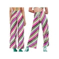 thumbnail image 4 of Pantalones de pierna ancha para mujer VISgogo, pantalones de punto elásticos de cintura alta con estampado de rayas, azul/púrpura/naranja/rosado VISgogo moda, 4 of 5