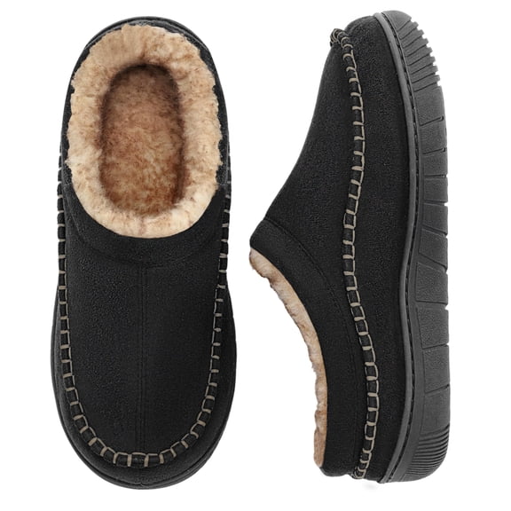 HOMEHOT Mens Slippers Men's Memory Foam House Slippers Warm Fuzzy Moccasin Slippers Indoor Outdoor House Shoes Anti slip Slippers for Men​ Black 11