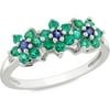 Tangelo 5/8 Carat T.G.W. Created Sapphire and Created Emerald Flower Ring with Diamond Accents in Sterling Silver