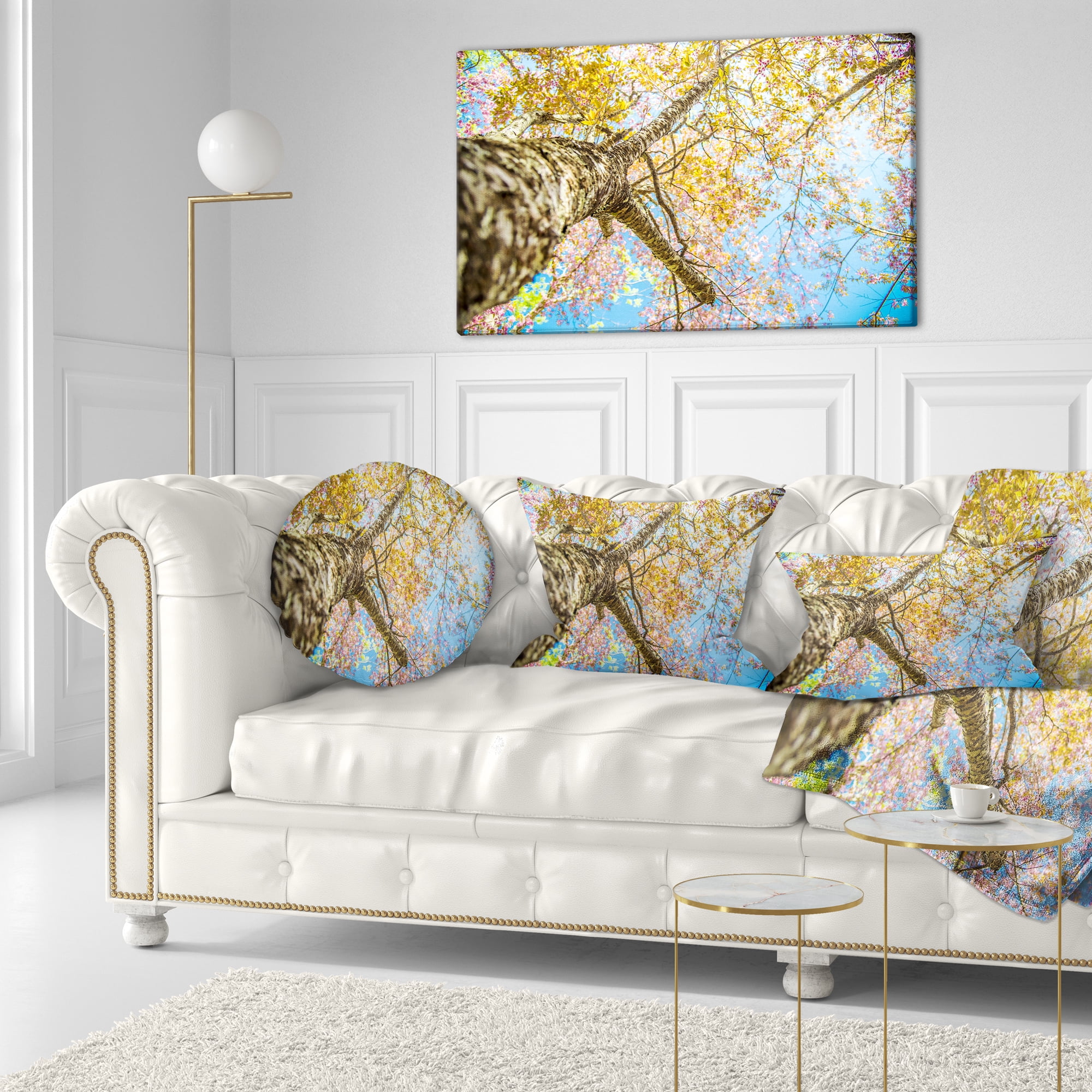 Designart Under Branch of Yellow Cherry Tree - Trees Throw Pillow - 12x20