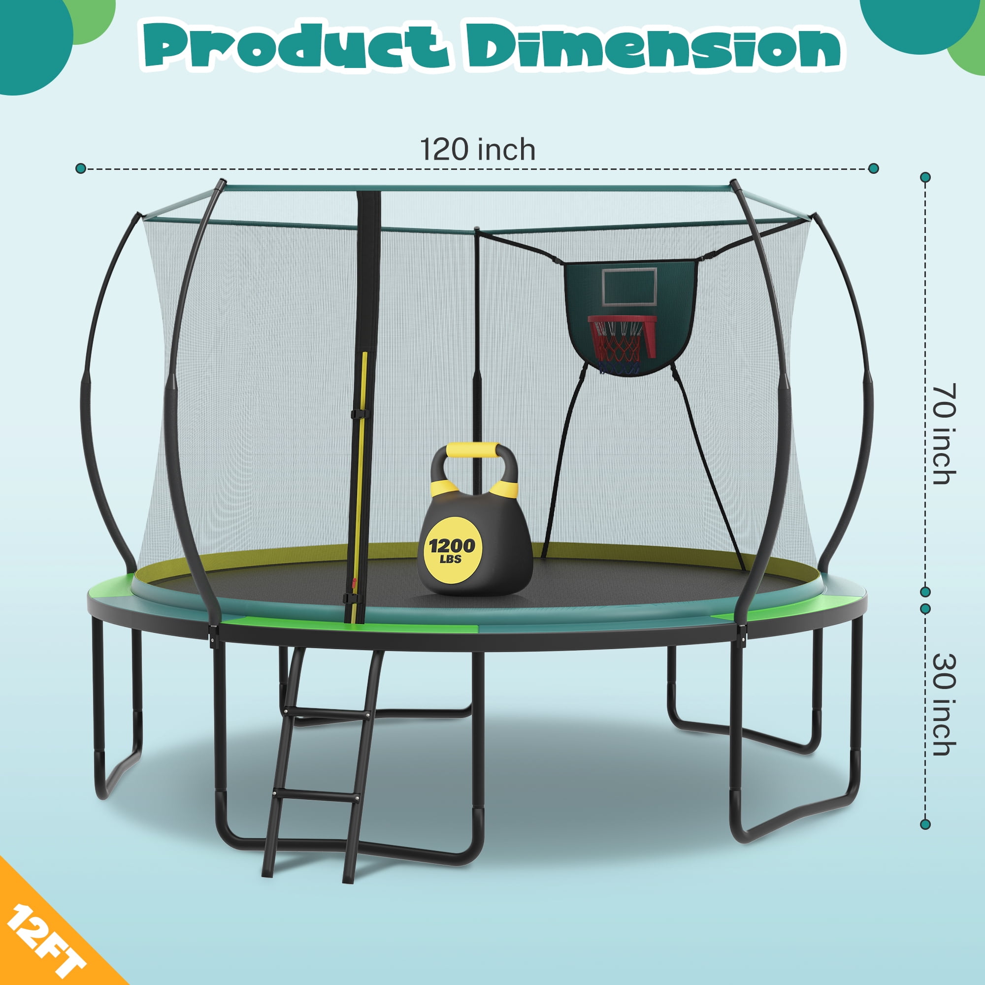 12FT Trampoline for Kids with No-gap Design, SHINPT Outdoor Trampoline with Basketball Hoop, 12FT Kids Trampoline with 1200LBS Capacity, Big Trampoline Outdoor for Backyard, Large Trampoline Outdoor