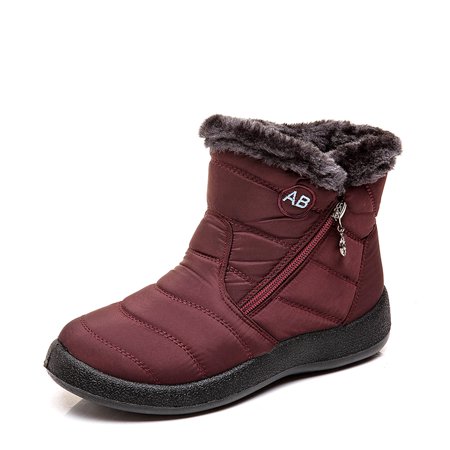 

Women Warm Ankle Snow Boots Fur Lining Thickening Slip On Winter Shoes Red