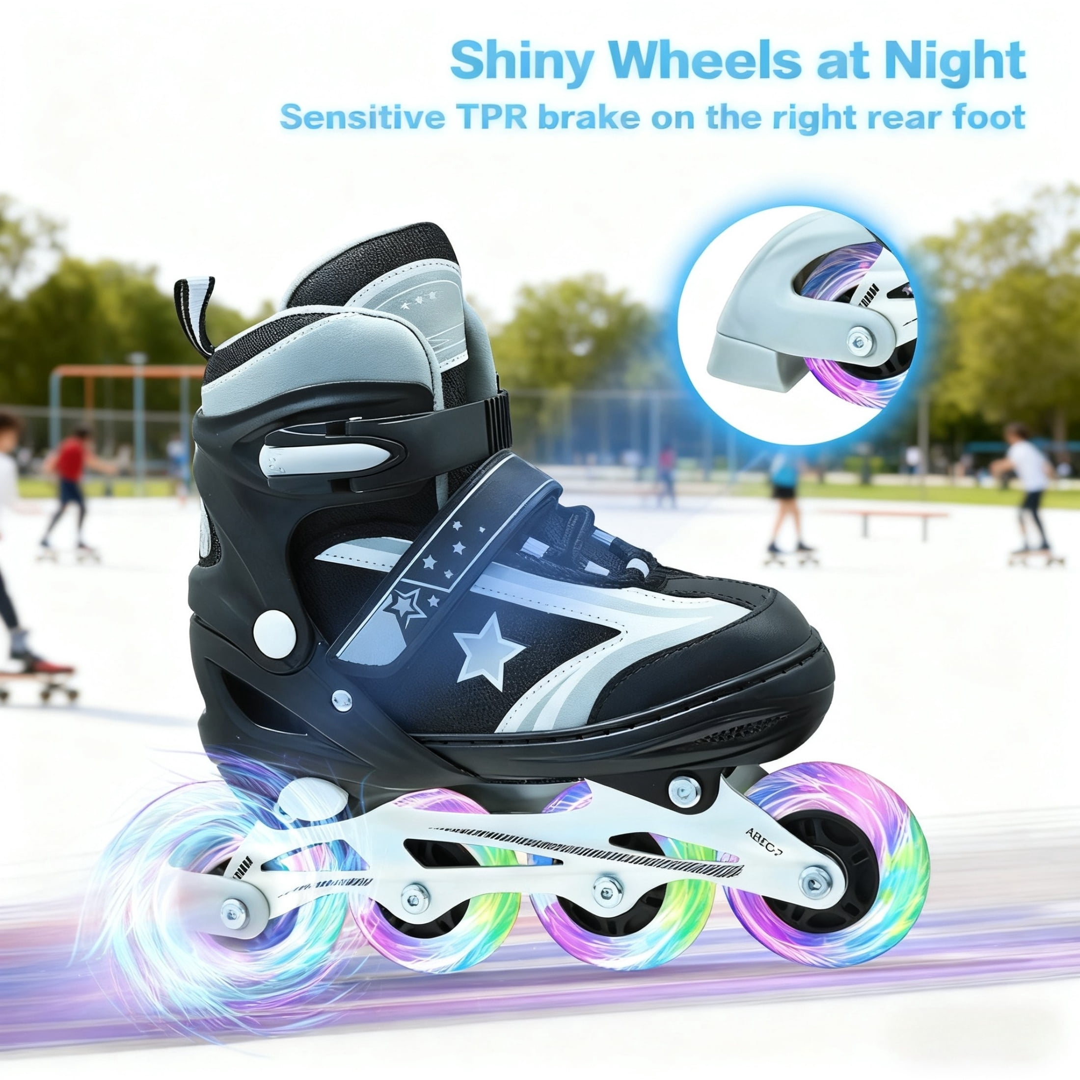 JZY Youth Inline Skates with 8 Glowing Light-Up Wheels,Durable Aluminum Frame for Beginners,For Boys & Girls Ages 5-12,For Indoor and Outdoor Skating