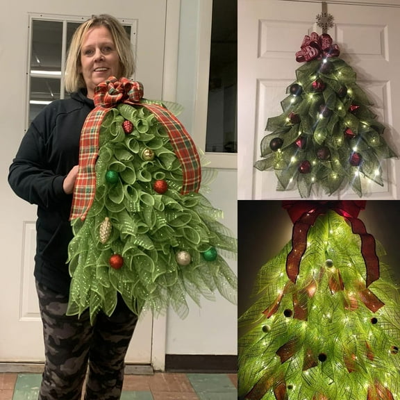 Handmade Front Door Christmas Tree Wreath Christmas Barb Christmas Wreath Christmas Tree Wreath Christmas Door Decoration Luminous Wreath Wreath Home Decor