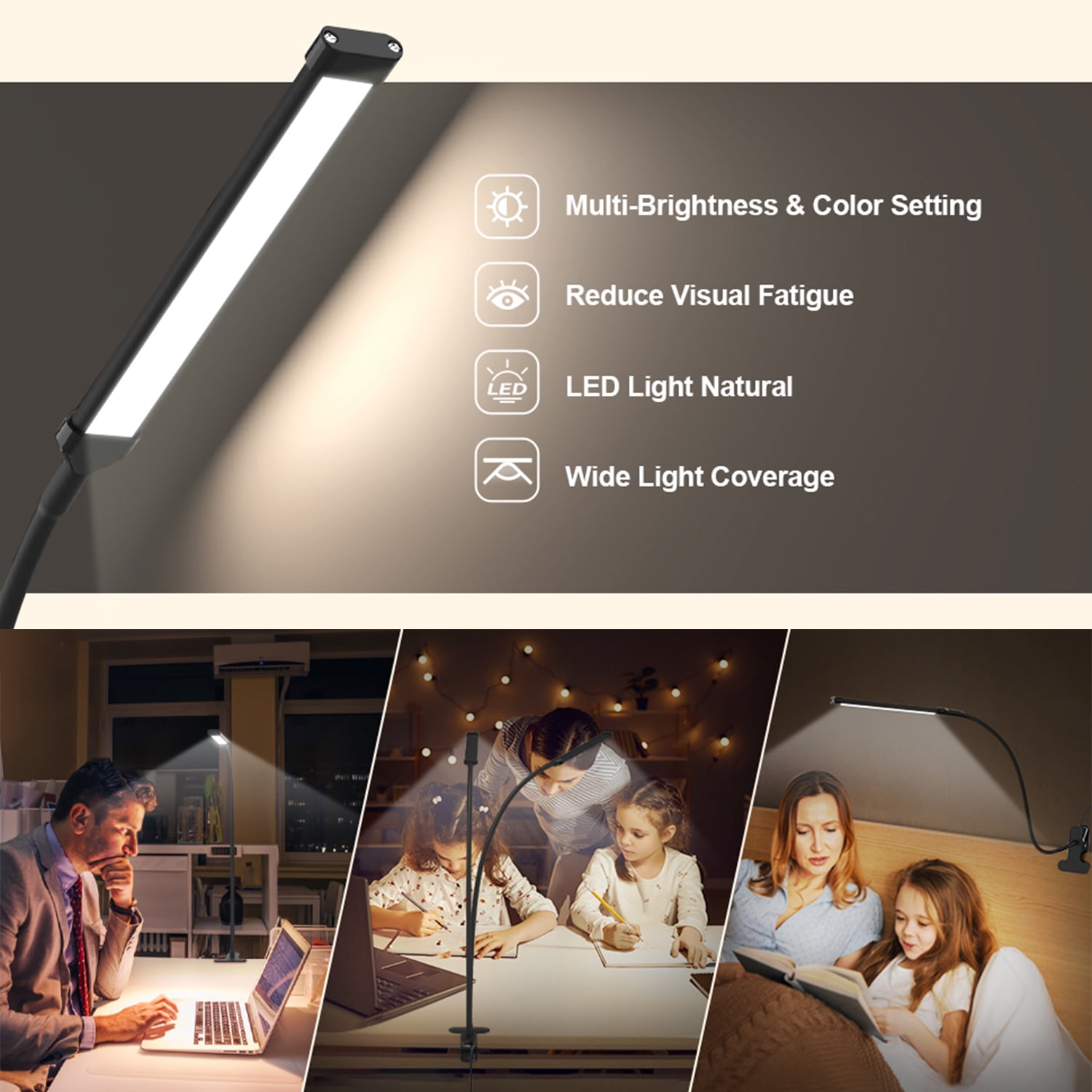 Lapalife Dual Heads Desk Lamp Dimmable 3 Colour 10 Brightness Levels 27.6inch Flexible Gooseneck Lamp Easy Clip on Reading Light Led Table Lamp for Home Office