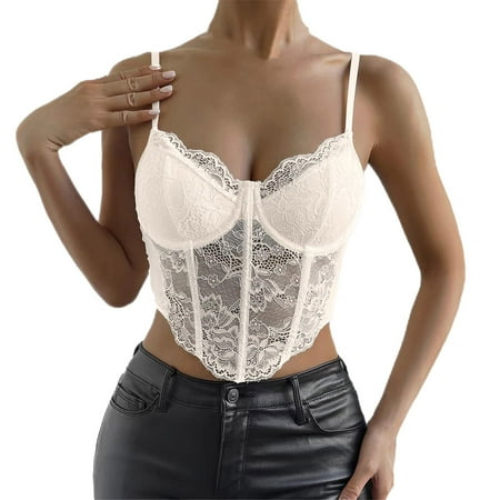Moonker Womens Tank Tops Summer Loose Sleeveless Top Under $10 Women s Floral Lace Mesh Corset Vest Spaghetti Strap Tops Going Out