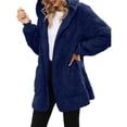thumbnail image 3 of Chaqueta de Mujer con Cremallera, Bolsillos, Sudadera Larga Extragrande con Capucha, Mangas Largas y Suave, Abrigo de Peluche Cálido Azul L, 3 of 8