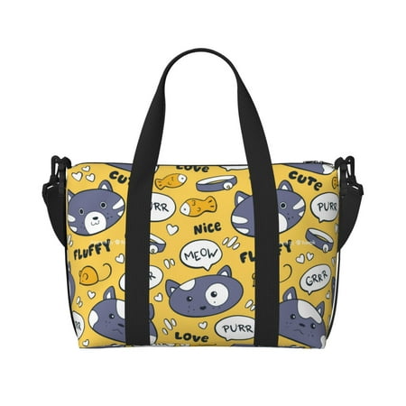 Travel Duffel Bag  Cute Cat Face Collar Fish Waterproof Carry On Overnight Tote Bags For Women/Men  Shoulder Weekender Gym Bag For Travel  Yoga