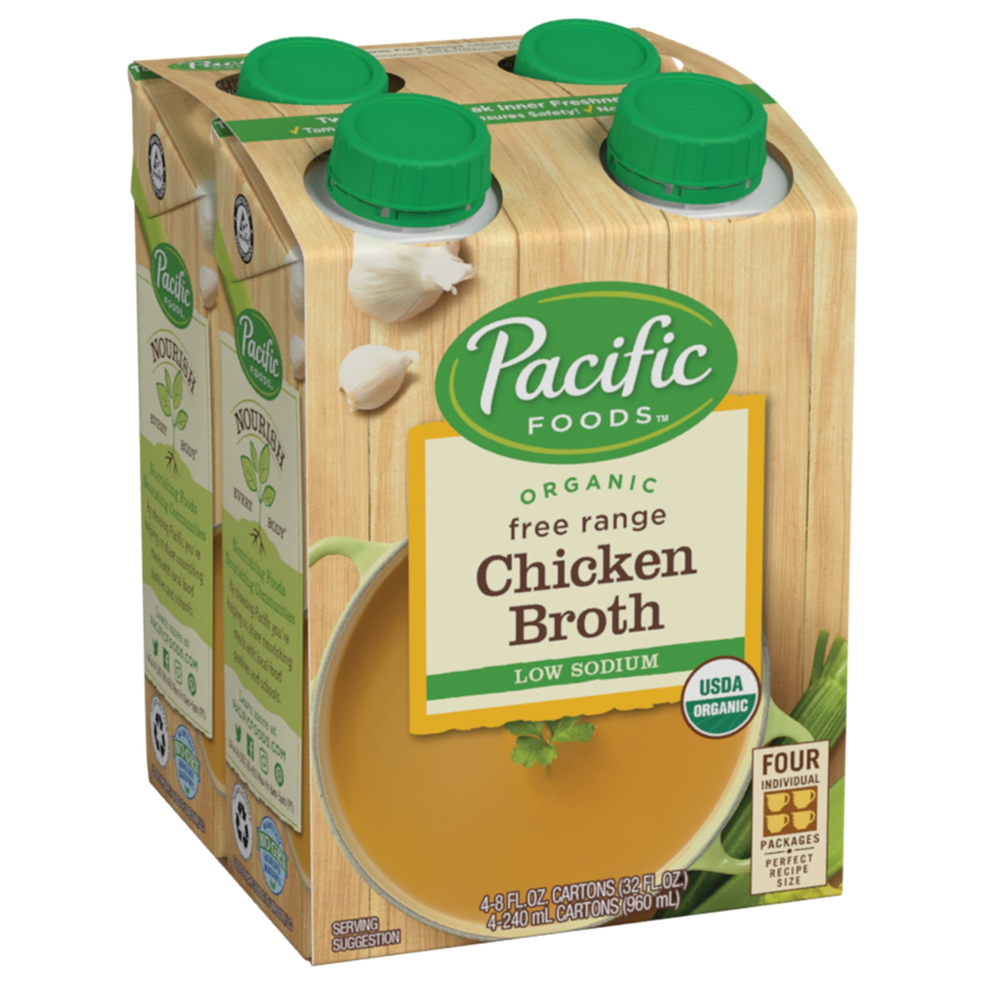 Pacific Foods Organic Free Range Chicken Broth, Low Sodium, 8oz, 4-pack