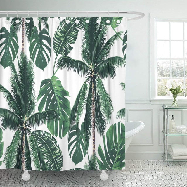 Cortina de Ducha poliéster ABPHQTO Hoja Verde Selva Tropical Estampado Floral 160x180 cm