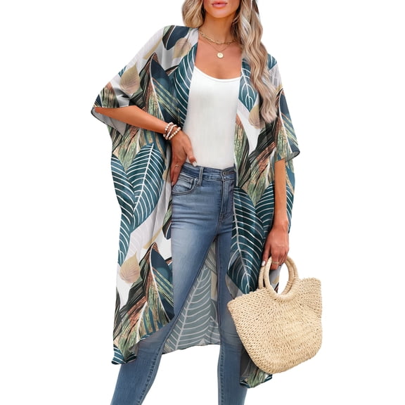 WIHOLL Women's Cover Up Floral Print Kimono Cardigan Loose Casual Blouse Summer Swimsuit Beach