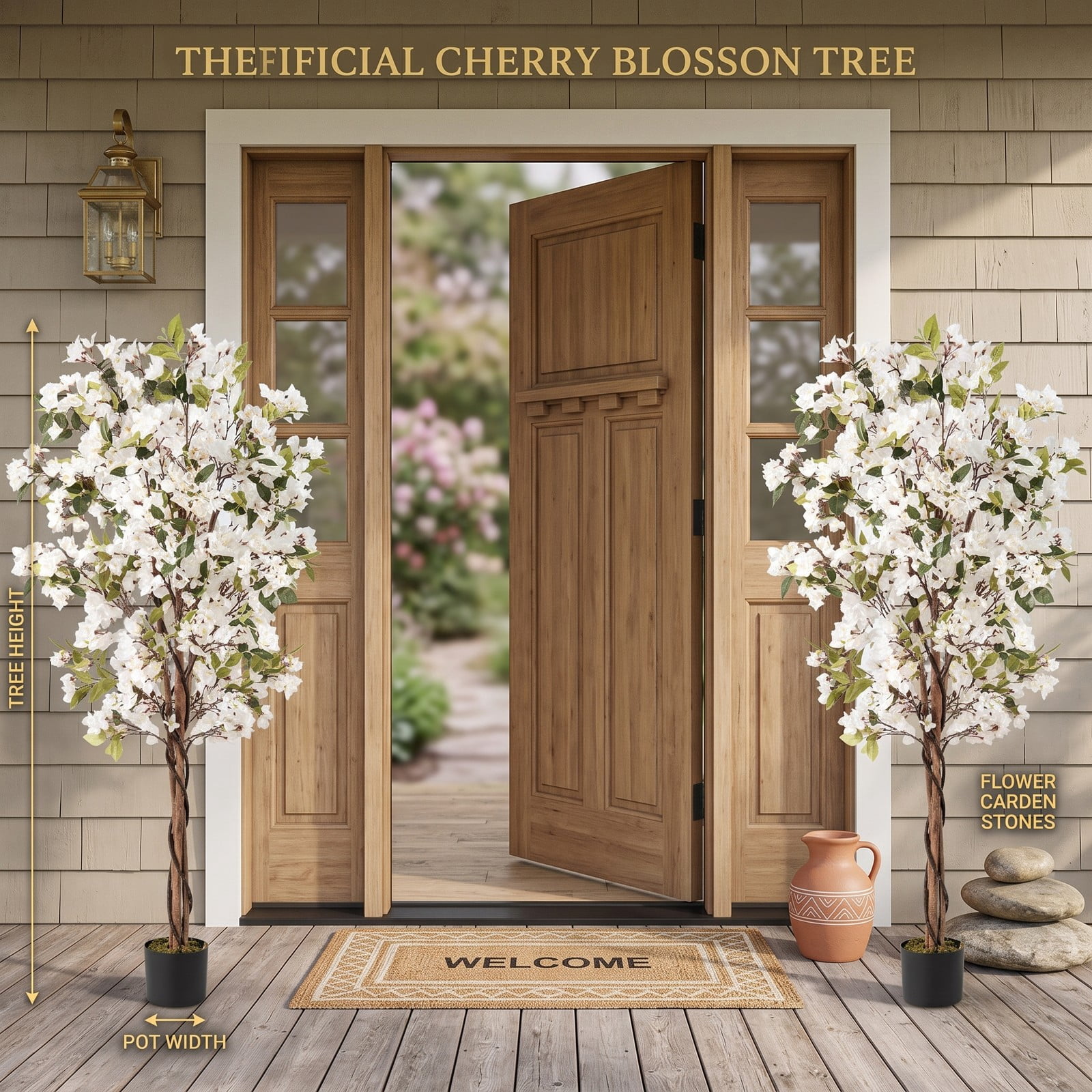 ALPULON 6 FT Artificial Bougainvillea Tree Set of 2 with 910 White Flowers, Faux Silk Flower Tree with Cement-Filled Planter for Indoor Outdoor Home Office Decor, White