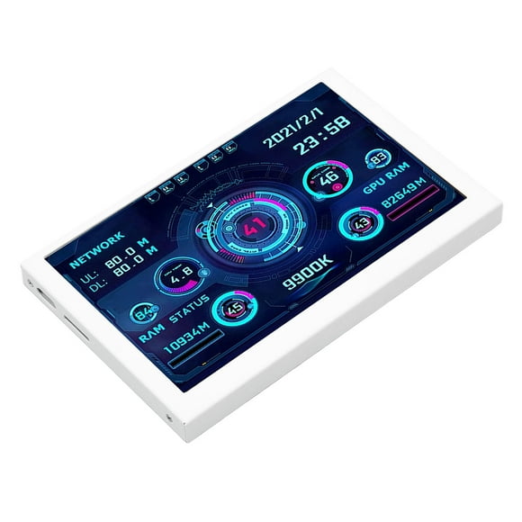 Computer CPU Monitor, White Computer Temp Monitor 5in IPS Automatic Screen Rest Brightness Adjustable DIY Theme for Desktop