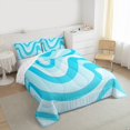 thumbnail image 3 of Manfei Blue Wave Lines Queen Comforter Set,Modern Geometric Stripe Bedding Sets,Abstract Art Bedding Comforter Set For Girls,Luxury Bedroom Decor Reversible,3pcs, 3 of 8
