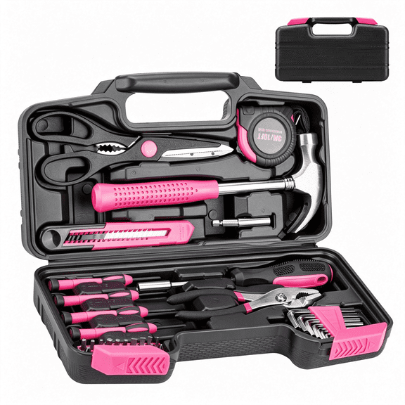 EXLEAF Pink Tool Set - 40 Piece General Household Hand Tool Kit with Storage Toolbox,Small Basic Tool Set Perfect for Diy,Home,Office,Garage and College Dormitory Use - Christmas Gift for Women