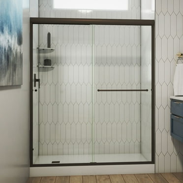 Alliance Pro 56-60 in. W x 76 3/8 in. H Semi-Frameless Bypass Sliding Shower Door in Oil Rubbed Bronze and Clear Glass