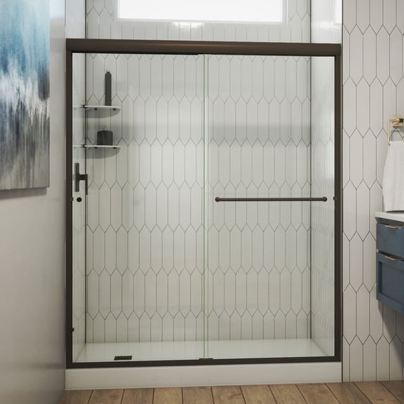 Alliance Pro 56-60 in. W x 76 3/8 in. H Semi-Frameless Bypass Sliding Shower Door in Oil Rubbed Bronze and Clear Glass