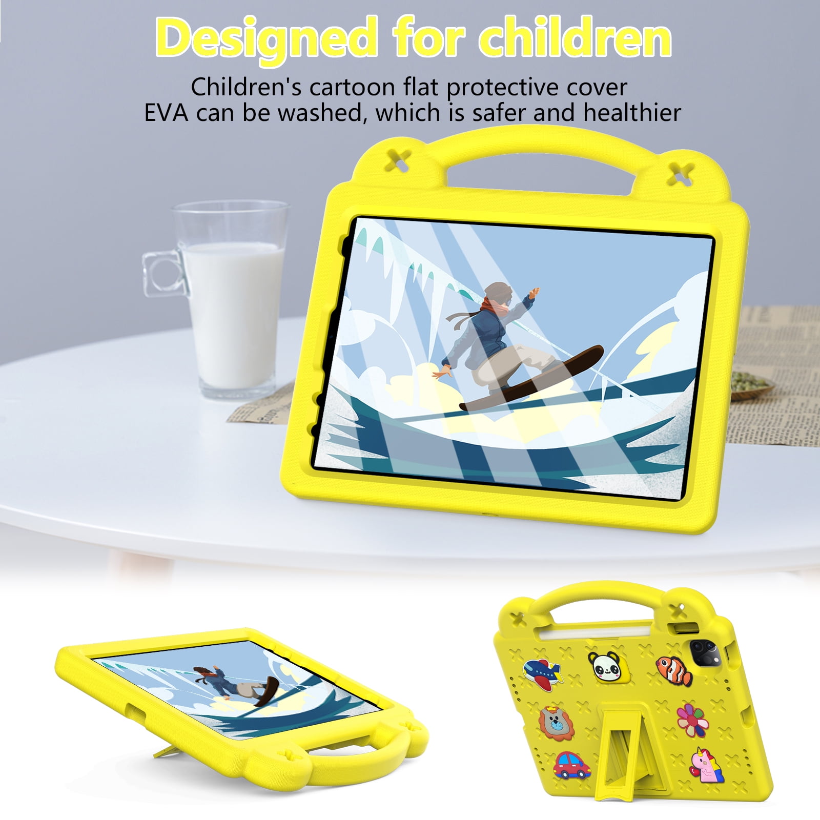 Cartoon Handle Case for iPad 10th Gen 10.9" 2022 Case, EVA Foam Cute Pattern with Pencil Holder Kickstand Cute Shockproof PC Case for Apple iPad 10th Gen 10.9" 2022 , Yellow