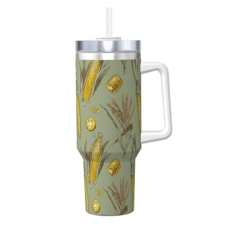 

KLL Cartoon Corn and Wheat Print 40oz Stainless Steel Insulated Car Cup Coffee Mug with Spillproof Lid - Keep Your Drink Hot or Cold on the Go