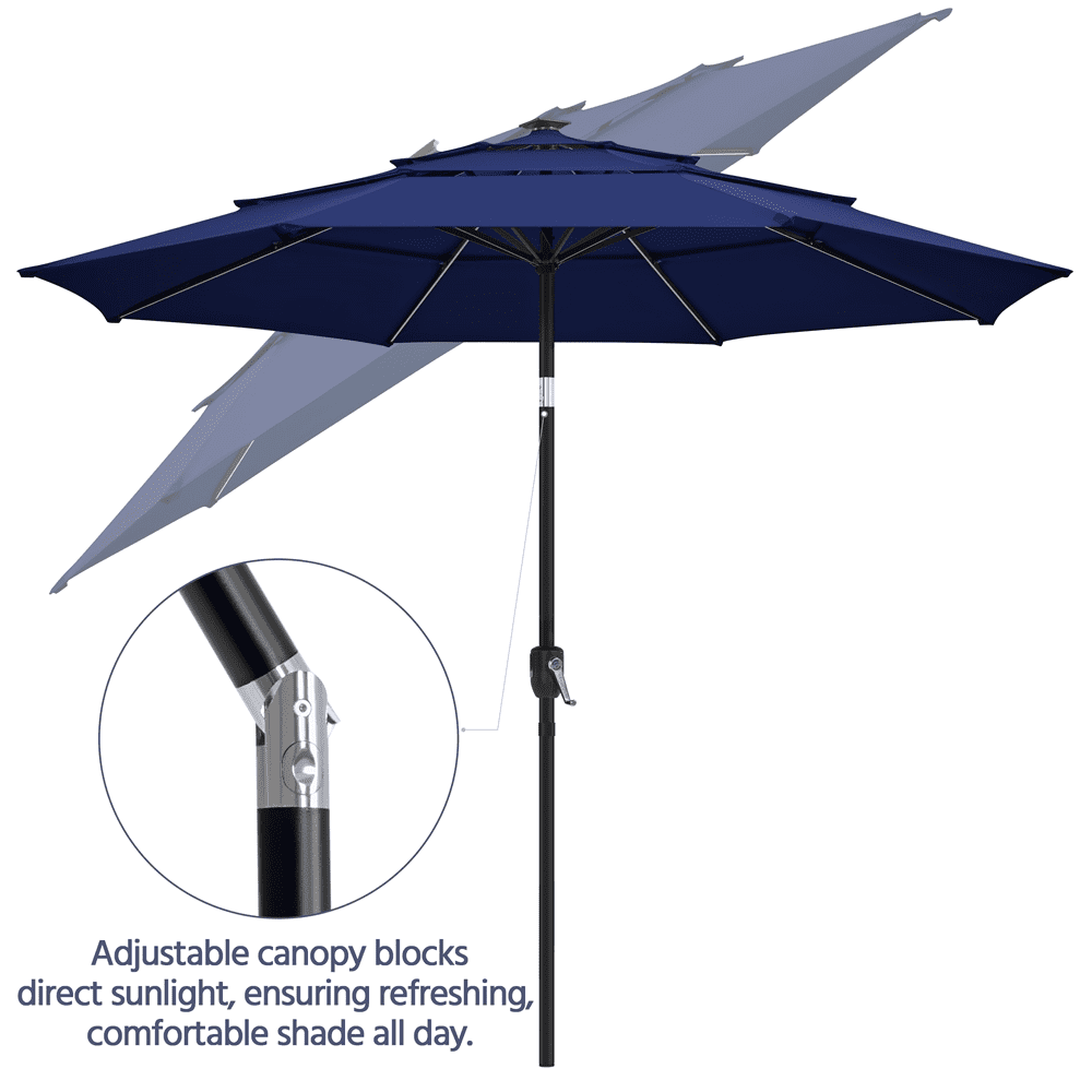 Renwick 10 Ft Outdoor Patio Parasol with Color-Changing LED Strip, Navy Blue