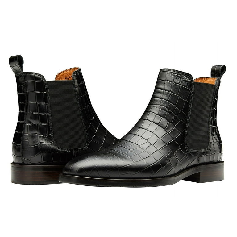 Santimon Genuine Leather Men Chelsea Boots Crocodile Pattern Ankle