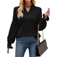 thumbnail image 3 of Xuanfei Women Textured Notch V Neck Puff Long Sleeve Top, 3 of 7