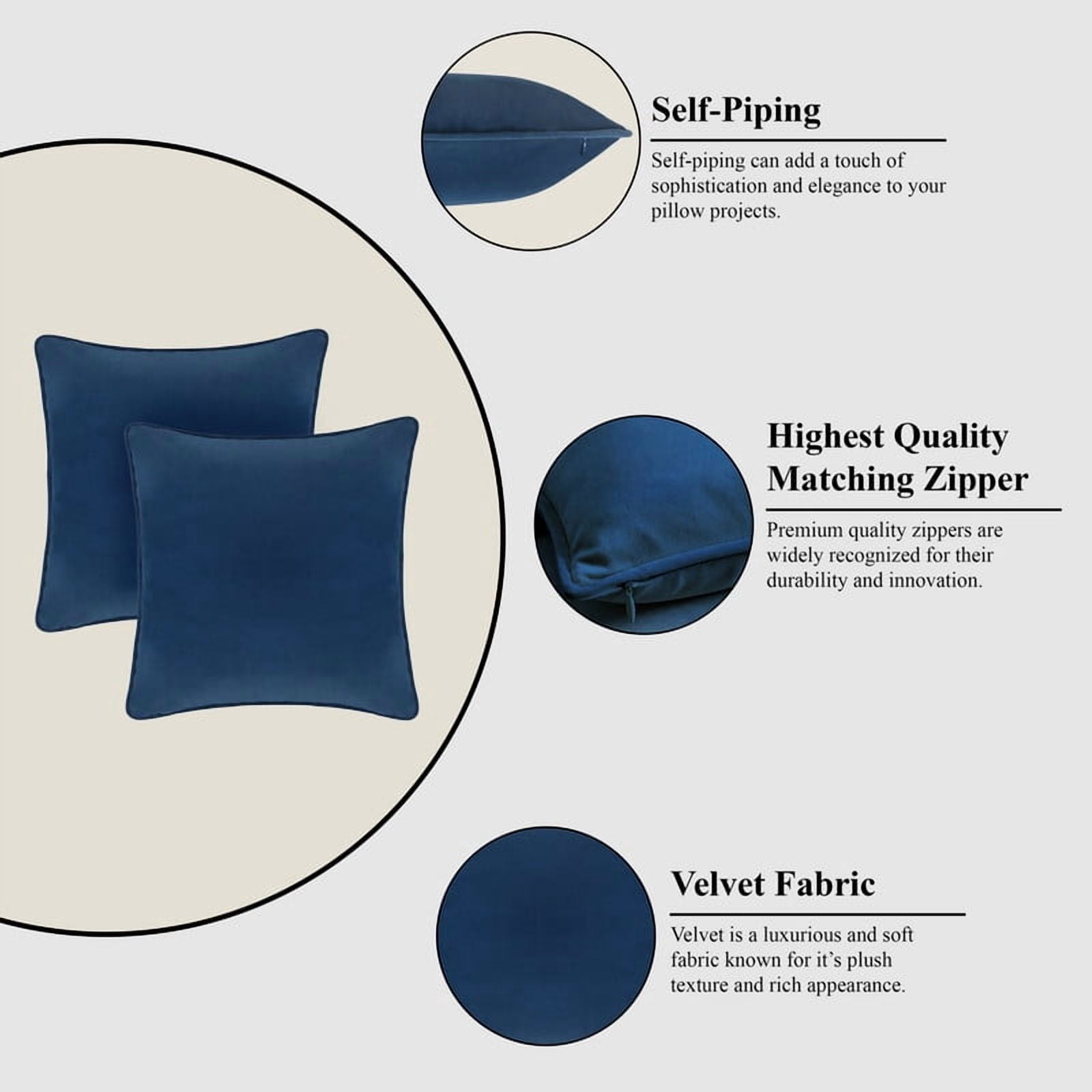 A1HC Set of 2 Luxurious Soft Velvet Throw Pillow Covers Only, 20"x20", Royal Blue, Decorative Cushion Covers with Hidden YKK Zipper for Sofa or Bed