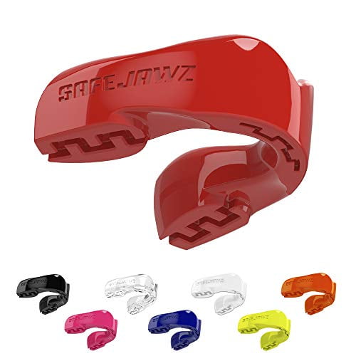 SAFEJAWZ Mouthguard Slim Fit, Adults and Junior Mouth Guard with Case for Boxing, Basketball, Lacrosse, Football, MMA, Martial Arts, Hockey and All Contact Sports (Red, Senior (12+ yrs))