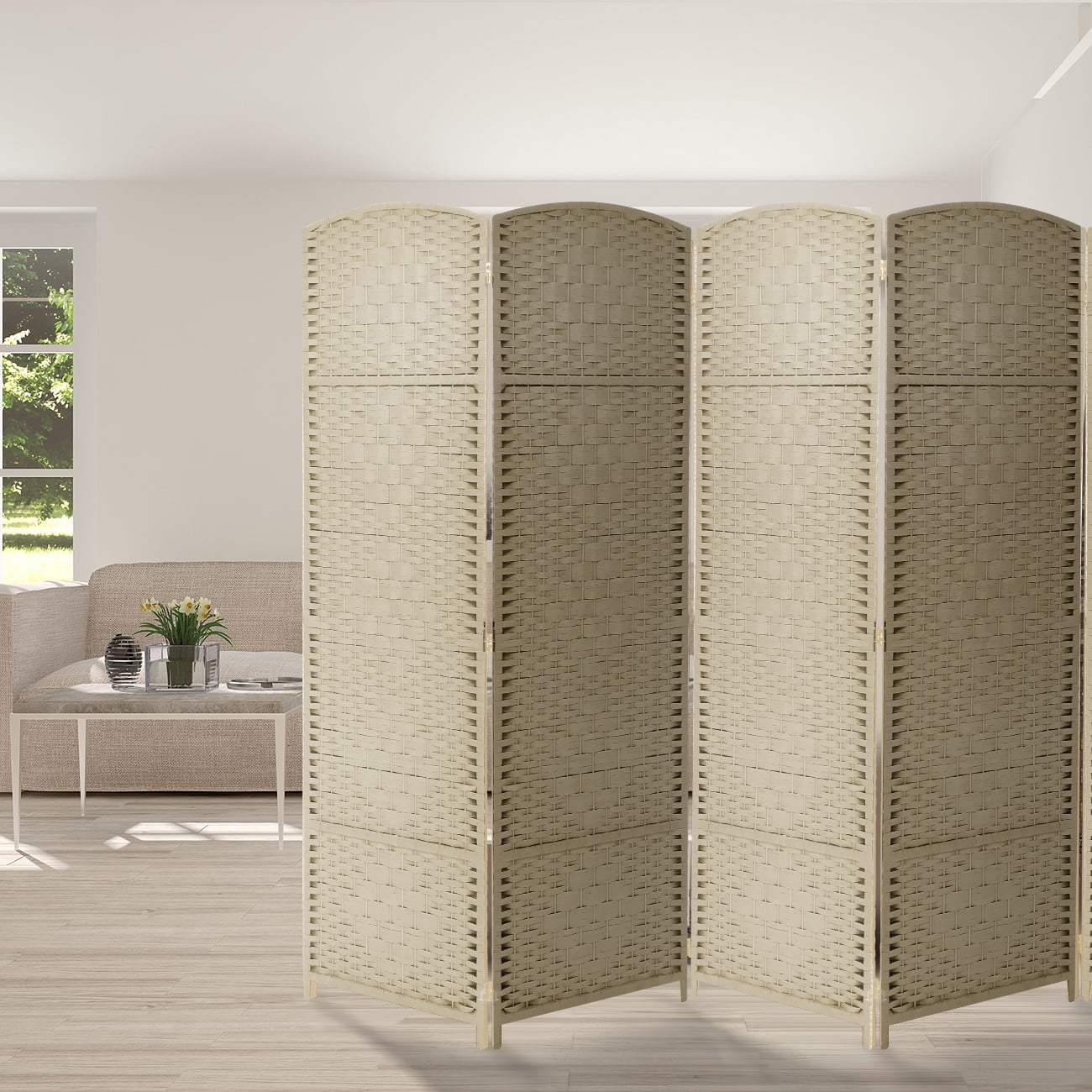 Sorbus 8 Panel Privacy Screen Room Divider: 6 ft. Tall, Extra Wide Hinged Panels, Double-Weaved