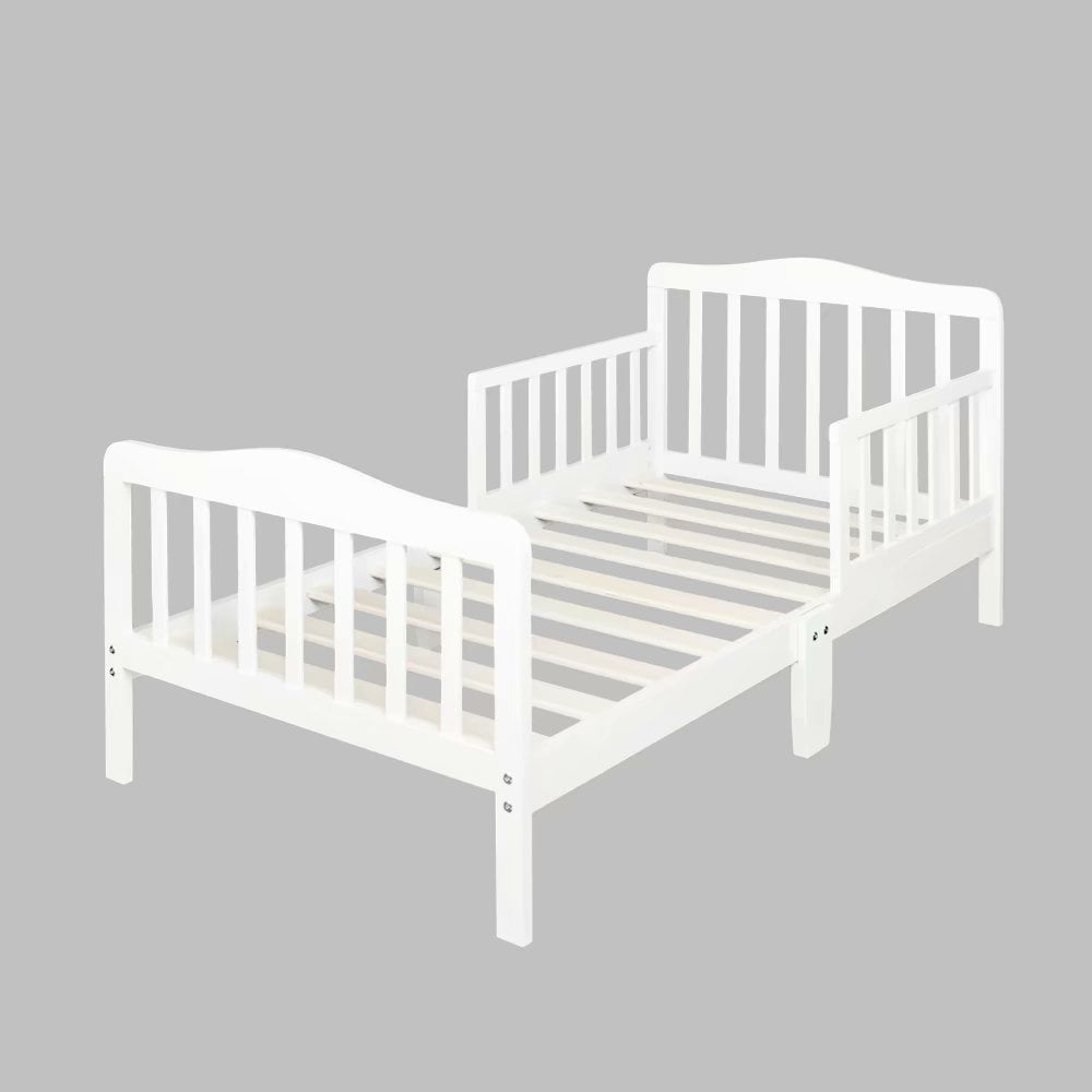 US Toddler Bed for Kids Toddler Size Bed Wood W/Safety Guardrails Baby Furniture