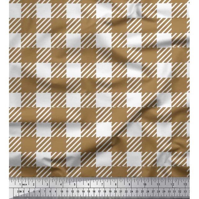 Soimoi Modal Satin Fabric Gingham Check Printed Craft Fabric by The Yard 42 Inch Wide