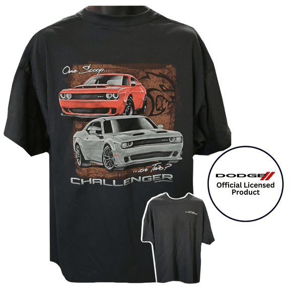 Dodge Challenger 2 Scoops SRT Hellcat Cotton T-Shirt Black Official Licensed (L)