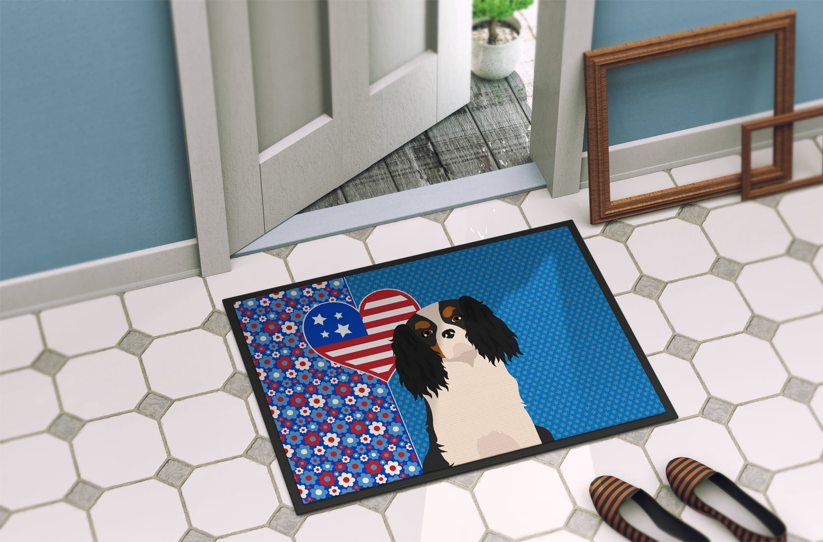 Tricolor Cavalier Spaniel Indoor or Outdoor Mat 24x36 36 in x 24 in