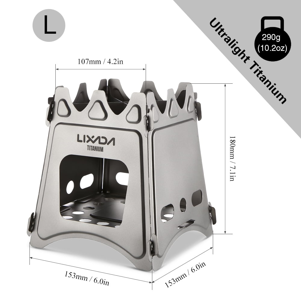 Lixada Portable Stainless Steel Lightweight Folding Wood Stove Pocket Stove Outdoor Camping Cooking Picnic Backpacking Stove