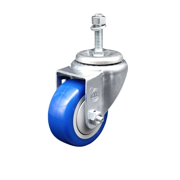3.5 Inch Blue Polyurethane Wheel Swivel 3/8 Inch Threaded Stem Caster SCC