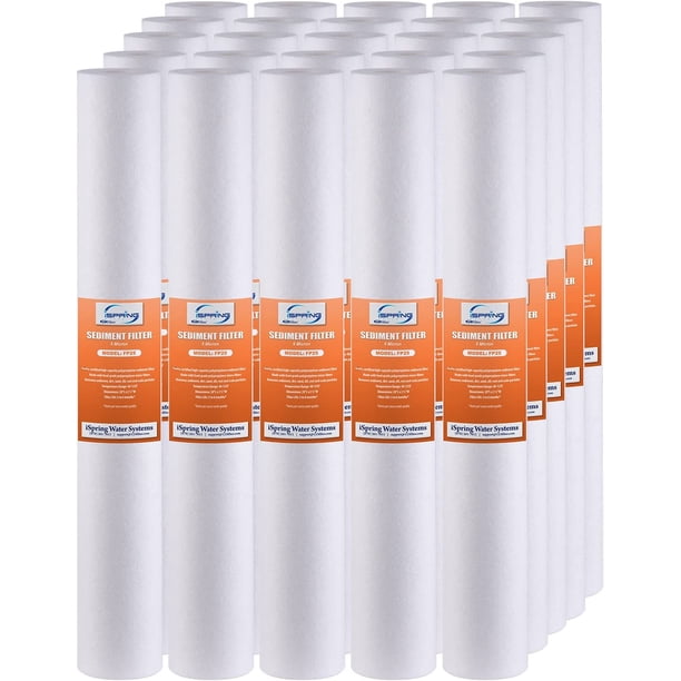 iSpring FP25X25 Cartuchos de Repuesto de Agua de Alta Capacidad 20" X 2.5", Filtro de Sedimentos Finos, 5 Micras, 25 Unidades (Paquete de 1), Color Blanco