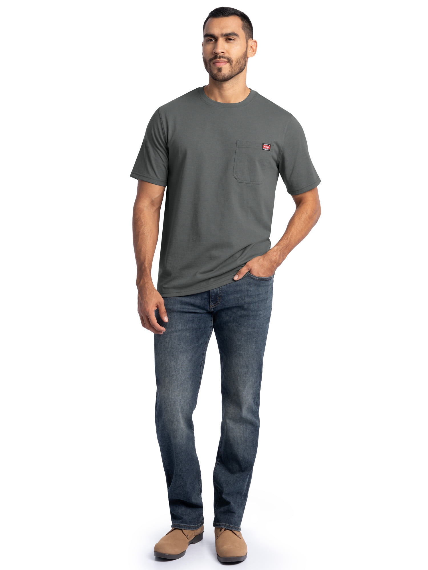Wrangler Workwear Men's Short Sleeve Heavyweight Pocket Crew Work Shirt, size S-2XLT