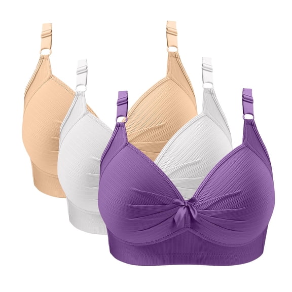 Fatuov Women's Plus Size Bras Wireless Seamless Breathable Everyday Bras for Casual Full Coverage Push Up T-Shirt Bras, 3-Pack, Multicolor, 44B