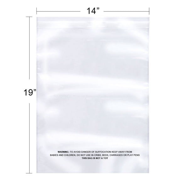 The Elixir Packaging 100 Count 14 x 19 Suffocation Warning Clear Reclosable Poly Bag, Meets USDA FDA Standards , Various Size