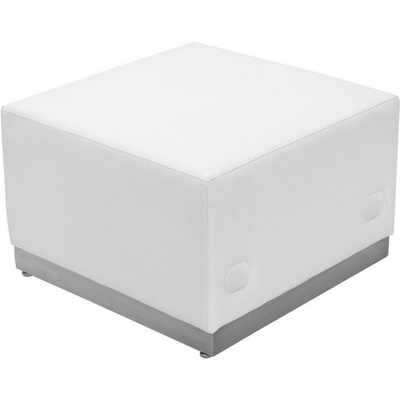 HERCULES Alon Series White Leather Ottoman with Brushed Stainless Steel Base