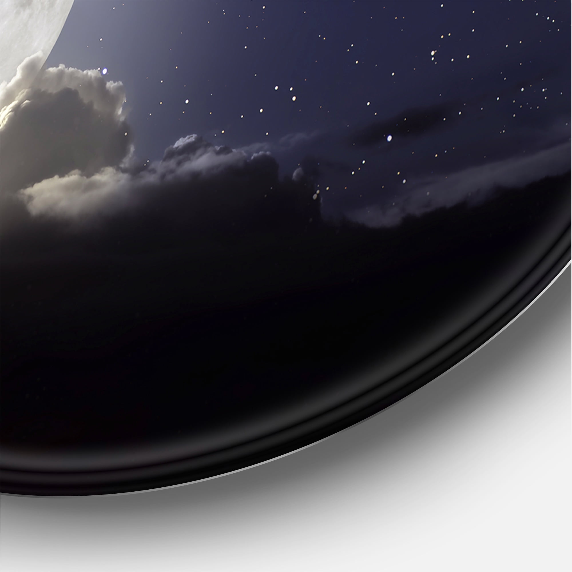 Designart 'Full Moon Rising In A Cloudy Night Sky' Nautical & Coastal Circle Metal Wall Art 36x36 - Disc of 36
