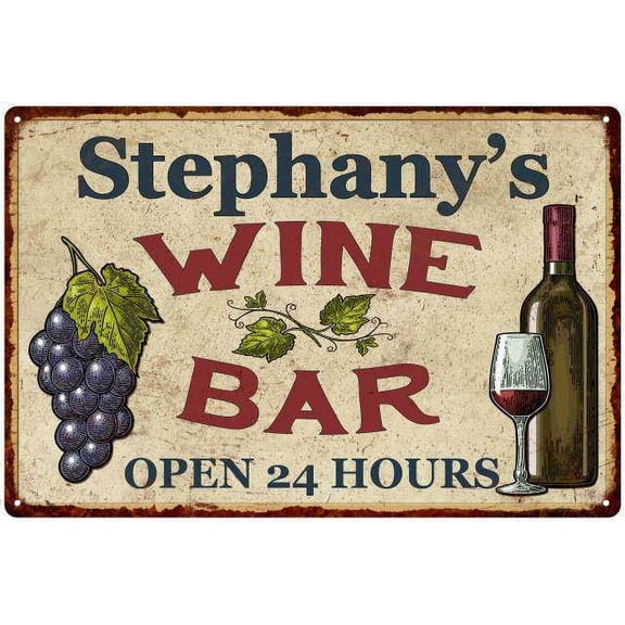 Stephany's Rustic Wine Bar Sign Wall Décor Kitchen Gift 8 x 12 High Gloss Metal 208120056929